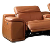 Camel Italian Leather Power Reclining U Shaped Seven Piece Corner Sectional With Console