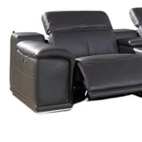 Gray Italian Leather Power Reclining U Shaped Seven Piece Corner Sectional With Console