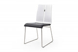 Set of Two Black and Silver Upholstered Faux leather Parsons Chairs
