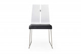 Set of Two Black and Silver Upholstered Faux leather Parsons Chairs