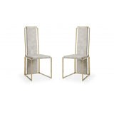 Set Of 2 Ultra Modern Beige Suede And Gold Dining Chairs