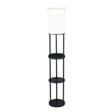 Black Wood Floor Lamp With Circular Usb Charging Station Shelf
