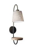 Antique Brass And Black Metal Wall Lamp With Usb Charging Station Wood Shelf