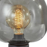 Smoked Glass Globe Shade With Vintage Edison Bulb And Matte Black Metal Wall Lamp