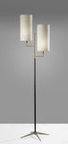 Antique Brass Metal Tripod Base With Matte Black Accent And Tall Natural Fabric Shade Table Lamp
