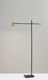 63" Black Adjustable LED Task Floor Lamp With Antiqued Brass Cylinder Shade