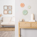 Set of Three Green Orange and Gold Metal Flowers Wall Decor