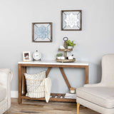 White Metal &amp; Wood Framed Wall Flower