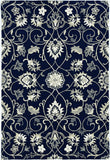 2'X3' Navy Blue Hand Hooked Uv Treated Floral Vines Indoor Outdoor Accent Rug