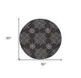 8' Charcoal Grey Hand Woven Uv Treated Geometric Traditional Round Indoor Outdoor Area Rug
