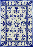 2'X3' Sand Blue Hand Hooked Uv Treated Floral Traditional Indoor Outdoor Accent Rug
