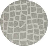 8' Round Ivory Or Grey Abstract Tiles Indoor Outdoor Area Rug
