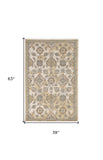 3'X5' Ivory Sand Machine Woven Bordered Floral Vines Indoor Area Rug