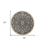 3' X 5' Taupe Floral Vine Bordered Wool Indoor Area Rug