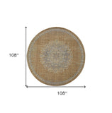 9' Coffee Brown Machine Woven Floral Medallion Round Indoor Area Rug