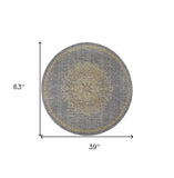 3' X 5' Slate Grey Medallion Bordered Wool Indoor Area Rug