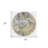 6' Pastel Ivory Hand Tufted Tropical Plants Round Indoor Area Rug