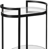 Cyclider Black Metal With Two Wooden Shelves Bar Cart