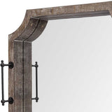 28" Round Natural Finish Fir Wood Mirrored Glass Bottom Tray
