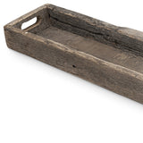 Whitewashed Tone Wood With Herringbone Pattern With Metal Raised Edges Tray