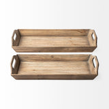Set Of 2 Natural Brown Wood With Grains And Knots Highlight Trays