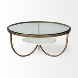 36" Gold And Brown Round Coffee Table