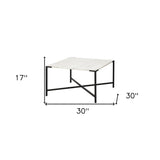 Square White Marble Top Andd Black Metal Base Coffee Table