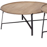 S2 41.5" Round Woven Cane Glass Top And Solid Wood Coffee Tables