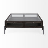 42" Black And Brown Square Coffee Table With Two Drawers