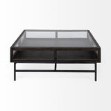42" Black And Brown Square Coffee Table With Two Drawers