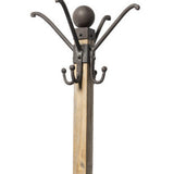 Black Metal And Wooden Coat Rack With Multiple Hooks