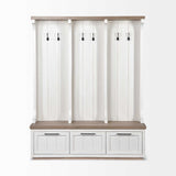 White And Medium Brown Wood Hall Tree With Storage