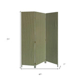 3 Panel Beige And Blue Soft Fabric Finish Room Divider