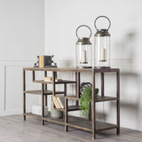 Solid Mango Wood Finish Console Table With Multi Level Shelf