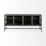 Black Solid Mango Wood Finish Sideboard With 4 Glass Cabinet Doors