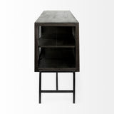 Black Solid Mango Wood Finish Sideboard With 4 Glass Cabinet Doors