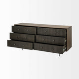 Medium Brown Solid Mango Wood Finish Sideboard With 6 Easy Sliding Drawers