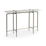White Marble Console Table With Brass Toned Iron Base