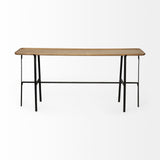 Rectangular Light Brown Raised Edge Mango Wood Finish Console Table With Black Metal Frame And Base