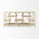 Light Brown Mango Wood Finish Console Table With Multi Level Shelf Design
