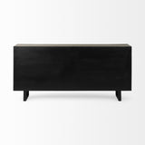 Light Brown Solid Wood Sideboard With 4 Fabric Covered Cabinet Doors