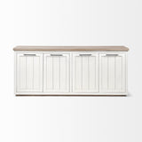 Brown Solid Mango Wood Top &amp; White Frame Sideboard With 4 Cabinet Doors