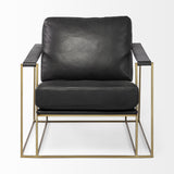 34" Black And Pearl Faux Leather Distressed Arm Chair