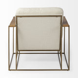 34" Cream And Wood Brown Linen Arm Chair