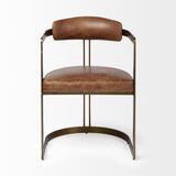 Brown Leather Seat With Gold Iron Frame Dining Chair