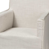 Beige And Brown Slipcovered Wood Parsons chair