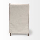 Cream Fabric Slip Cover With Brown Wood Frame Dining Chair