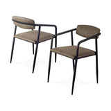 Set Of Two Brown And Black Upholstered Faux leather Side Chairs
