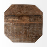 Brass And Natural Wood Side Table With Hexagonal Hinged-Top
