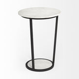 18" Round White Marble Top Accent Table With Black Metal Frame